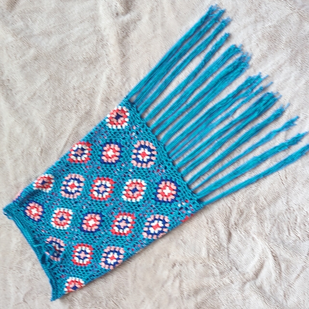 Geometric Pattern Tassel Trim Open Knit Skirt - image 4